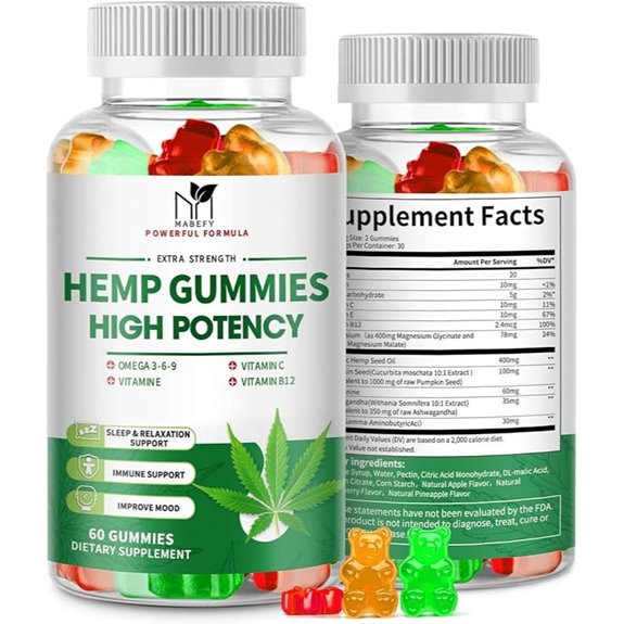 Extra Strength Hemp Gummies with Magnesium & Vitamin C (2 packs)