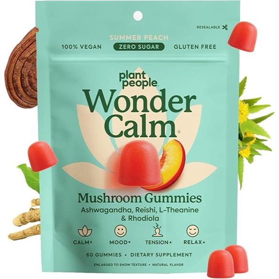 WonderCalm Mushroom Gummies - Ashwagandha Mood Support 60 Count
